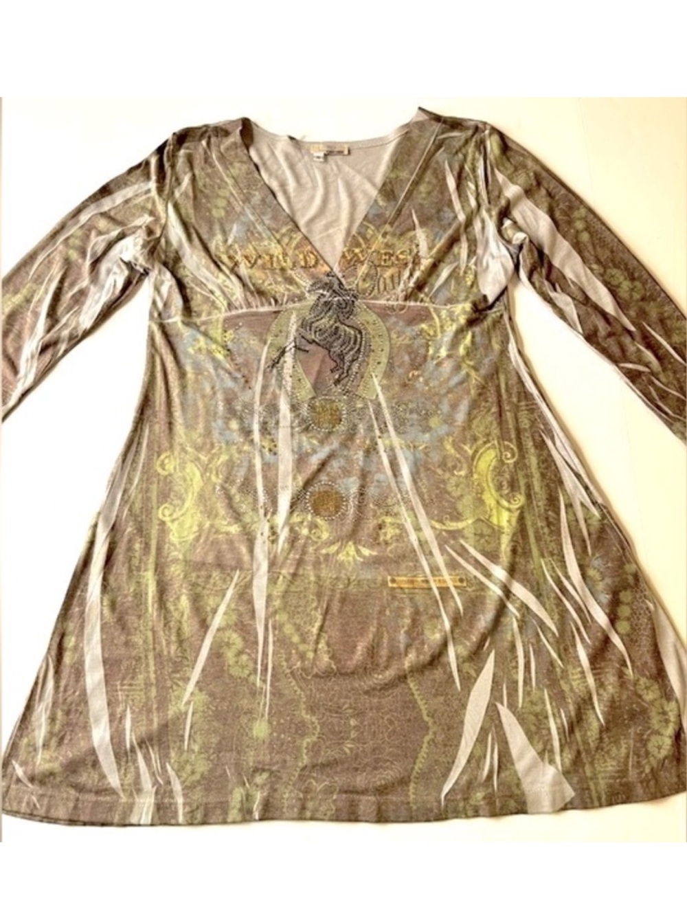 Lady Noiz Women’s Horse Graphic Print Wild West Day Embellished Cowgirl Dress M